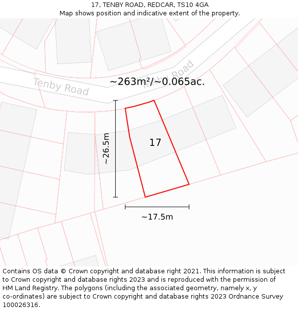 17, TENBY ROAD, REDCAR, TS10 4GA: Plot and title map