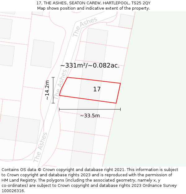 17, THE ASHES, SEATON CAREW, HARTLEPOOL, TS25 2QY: Plot and title map