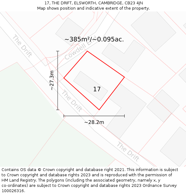 17, THE DRIFT, ELSWORTH, CAMBRIDGE, CB23 4JN: Plot and title map