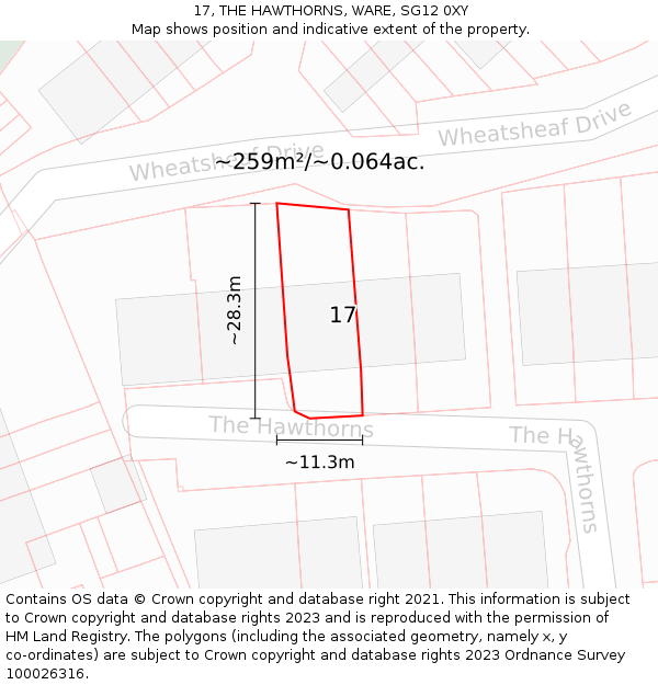 17, THE HAWTHORNS, WARE, SG12 0XY: Plot and title map