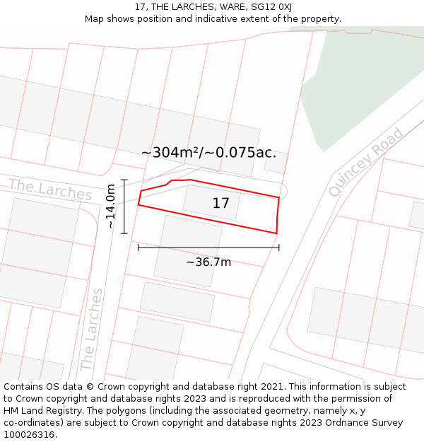 17, THE LARCHES, WARE, SG12 0XJ: Plot and title map