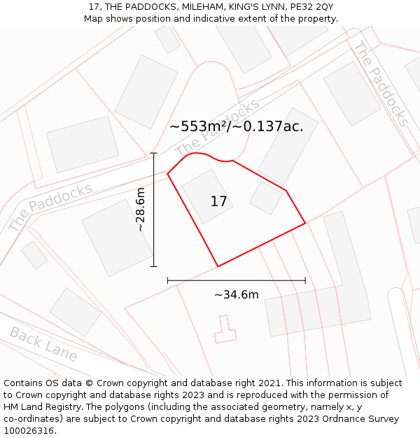 17, THE PADDOCKS, MILEHAM, KING'S LYNN, PE32 2QY: Plot and title map