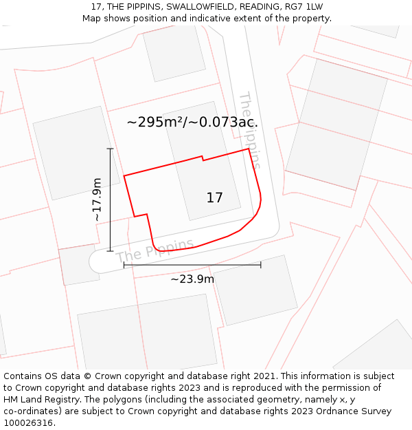 17, THE PIPPINS, SWALLOWFIELD, READING, RG7 1LW: Plot and title map