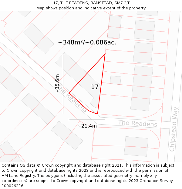 17, THE READENS, BANSTEAD, SM7 3JT: Plot and title map