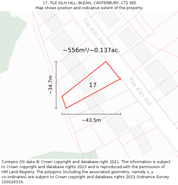 17, TILE KILN HILL, BLEAN, CANTERBURY, CT2 9EE: Plot and title map