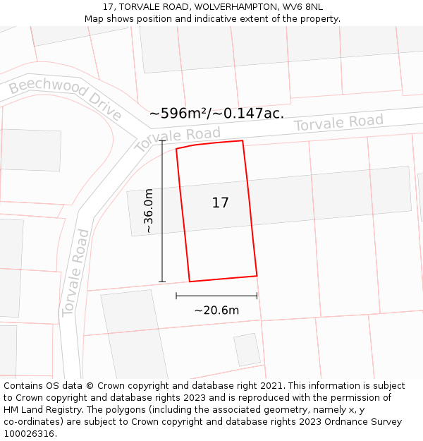 17, TORVALE ROAD, WOLVERHAMPTON, WV6 8NL: Plot and title map