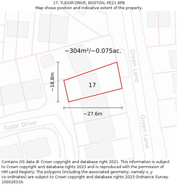 17, TUDOR DRIVE, BOSTON, PE21 9PB: Plot and title map