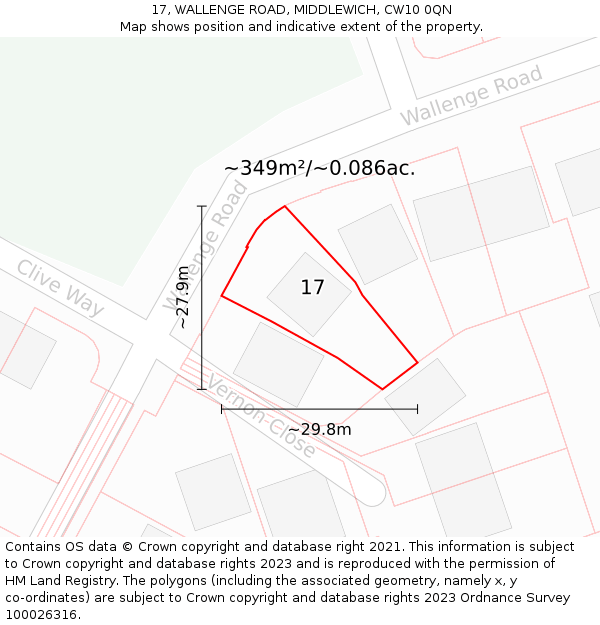 17, WALLENGE ROAD, MIDDLEWICH, CW10 0QN: Plot and title map