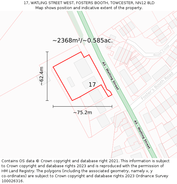 17, WATLING STREET WEST, FOSTERS BOOTH, TOWCESTER, NN12 8LD: Plot and title map