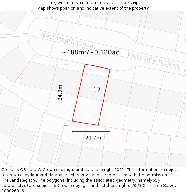 17, WEST HEATH CLOSE, LONDON, NW3 7NJ: Plot and title map
