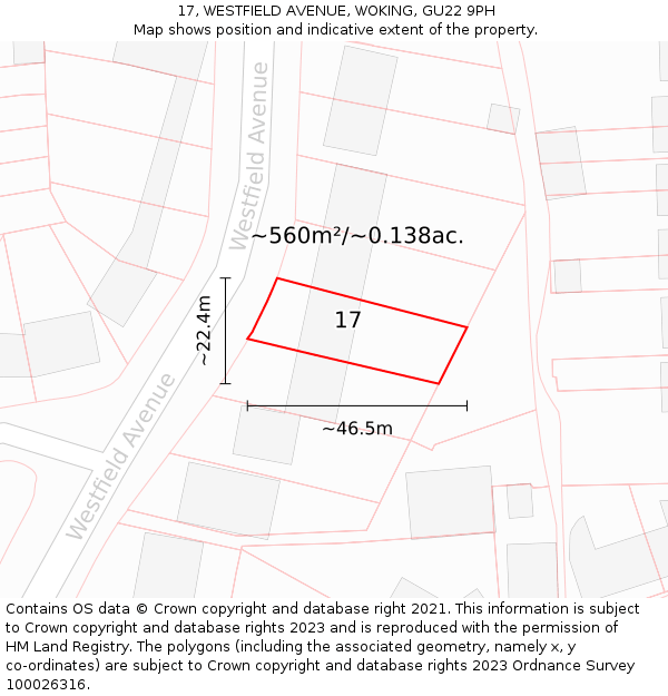 17, WESTFIELD AVENUE, WOKING, GU22 9PH: Plot and title map