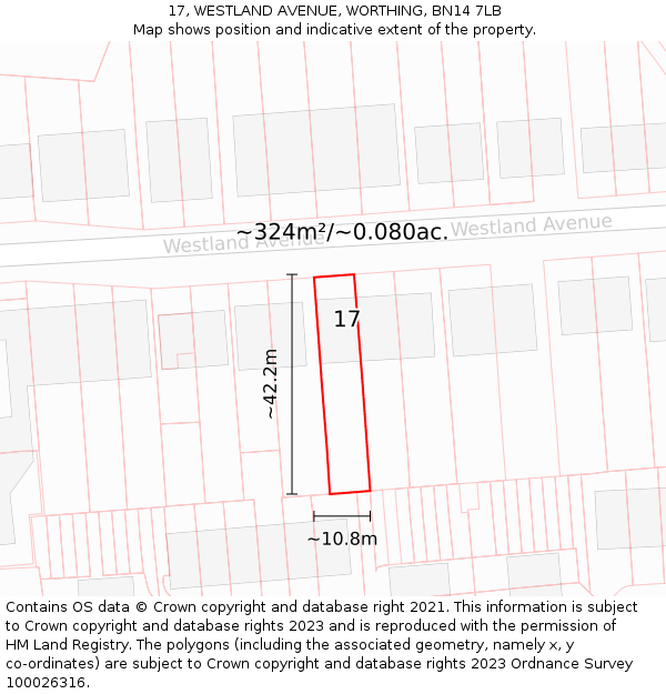 17, WESTLAND AVENUE, WORTHING, BN14 7LB: Plot and title map