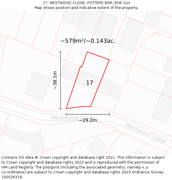 17, WESTWOOD CLOSE, POTTERS BAR, EN6 1LH: Plot and title map