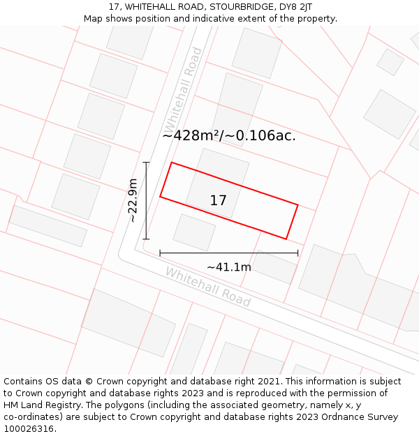 17, WHITEHALL ROAD, STOURBRIDGE, DY8 2JT: Plot and title map