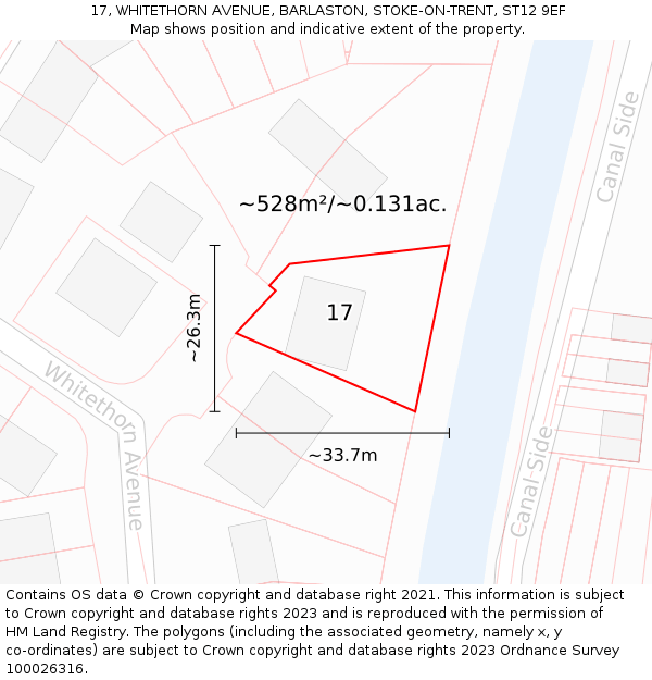 17, WHITETHORN AVENUE, BARLASTON, STOKE-ON-TRENT, ST12 9EF: Plot and title map