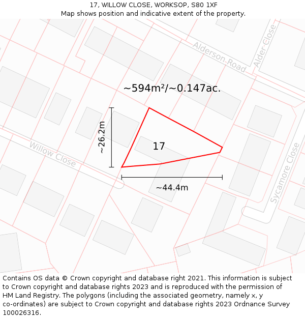 17, WILLOW CLOSE, WORKSOP, S80 1XF: Plot and title map