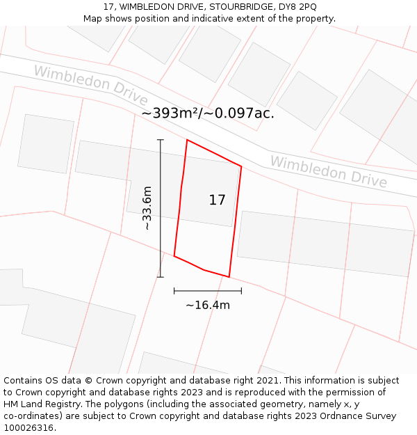 17, WIMBLEDON DRIVE, STOURBRIDGE, DY8 2PQ: Plot and title map