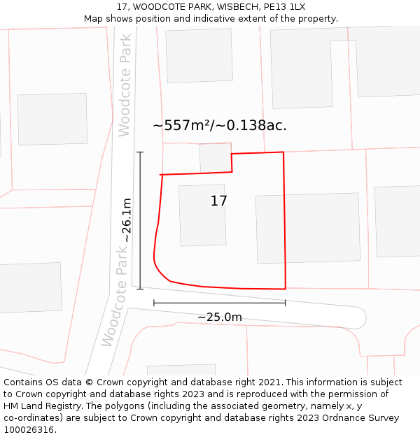 17, WOODCOTE PARK, WISBECH, PE13 1LX: Plot and title map