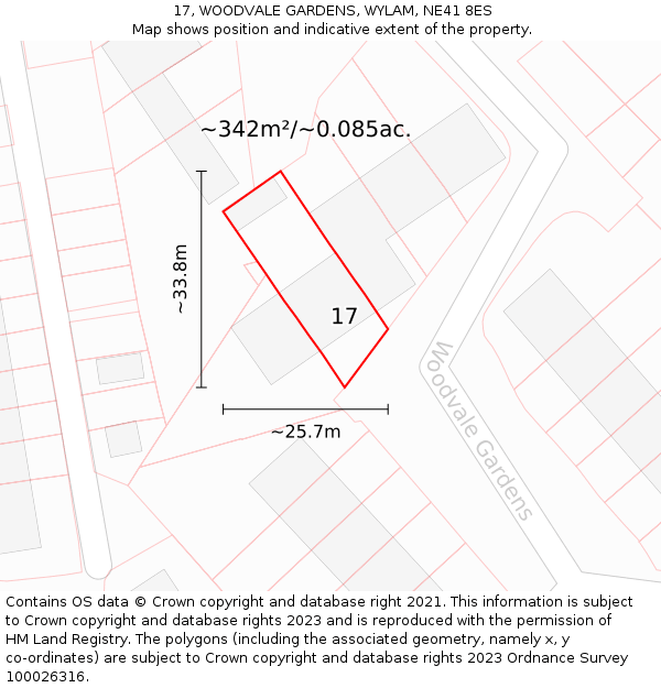 17, WOODVALE GARDENS, WYLAM, NE41 8ES: Plot and title map