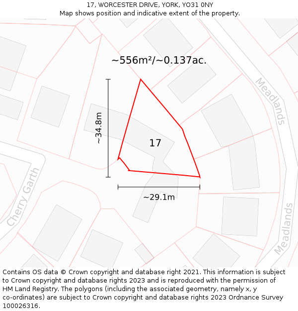 17, WORCESTER DRIVE, YORK, YO31 0NY: Plot and title map