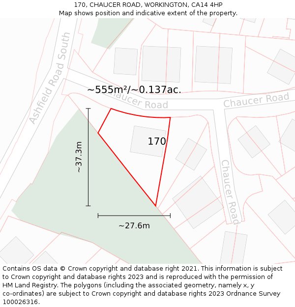 170, CHAUCER ROAD, WORKINGTON, CA14 4HP: Plot and title map