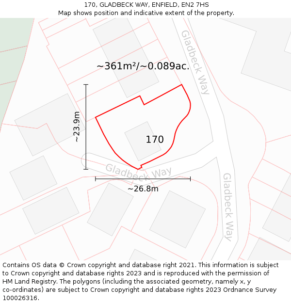 170, GLADBECK WAY, ENFIELD, EN2 7HS: Plot and title map