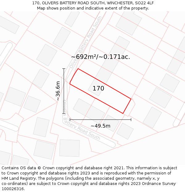 170, OLIVERS BATTERY ROAD SOUTH, WINCHESTER, SO22 4LF: Plot and title map