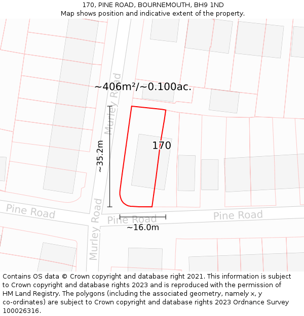 170, PINE ROAD, BOURNEMOUTH, BH9 1ND: Plot and title map