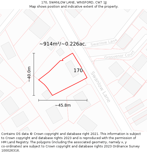 170, SWANLOW LANE, WINSFORD, CW7 1JJ: Plot and title map