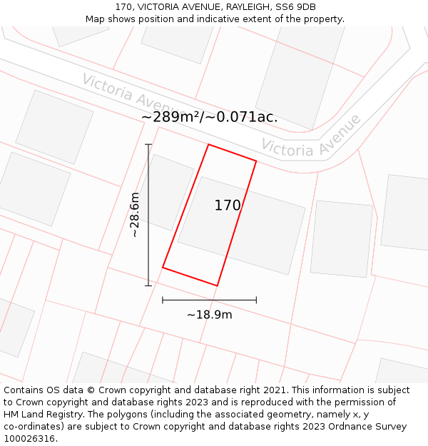 170, VICTORIA AVENUE, RAYLEIGH, SS6 9DB: Plot and title map