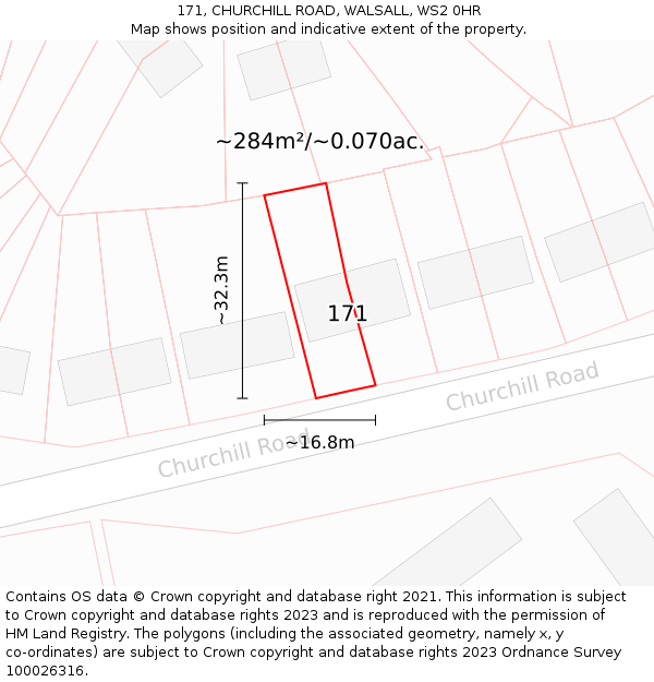 171, CHURCHILL ROAD, WALSALL, WS2 0HR: Plot and title map