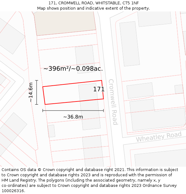 171, CROMWELL ROAD, WHITSTABLE, CT5 1NF: Plot and title map