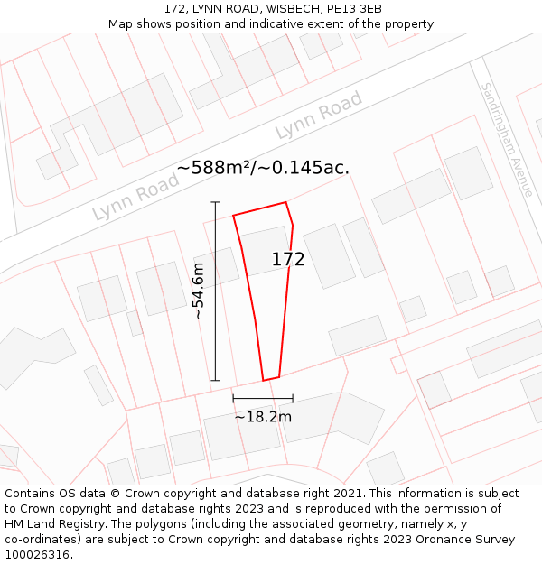 172, LYNN ROAD, WISBECH, PE13 3EB: Plot and title map