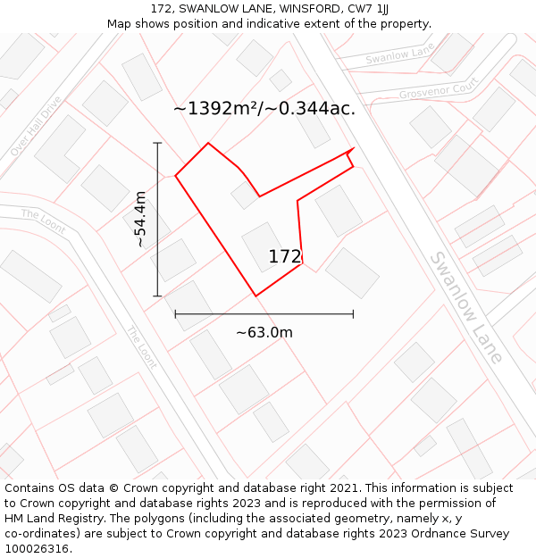 172, SWANLOW LANE, WINSFORD, CW7 1JJ: Plot and title map