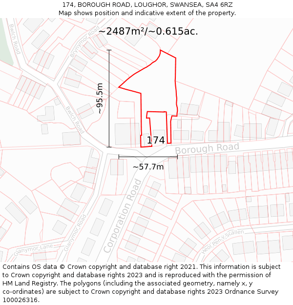 174, BOROUGH ROAD, LOUGHOR, SWANSEA, SA4 6RZ: Plot and title map