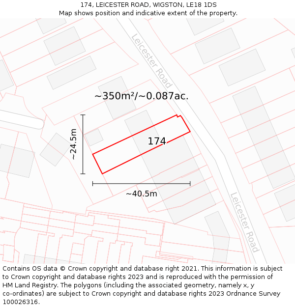 174, LEICESTER ROAD, WIGSTON, LE18 1DS: Plot and title map