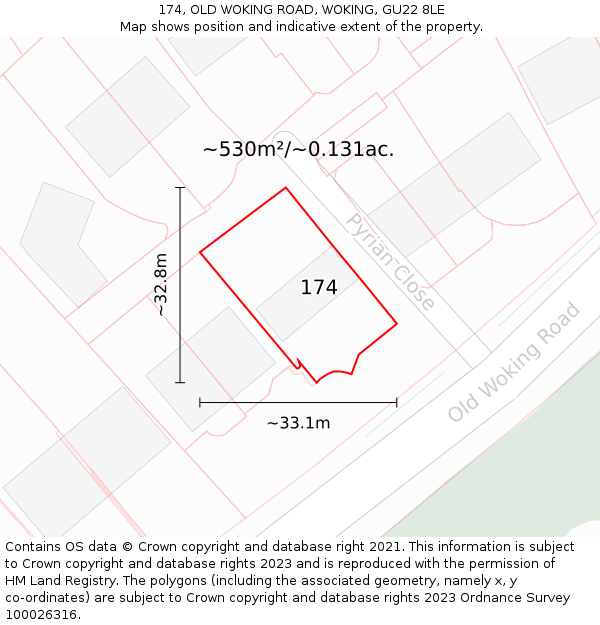 174, OLD WOKING ROAD, WOKING, GU22 8LE: Plot and title map