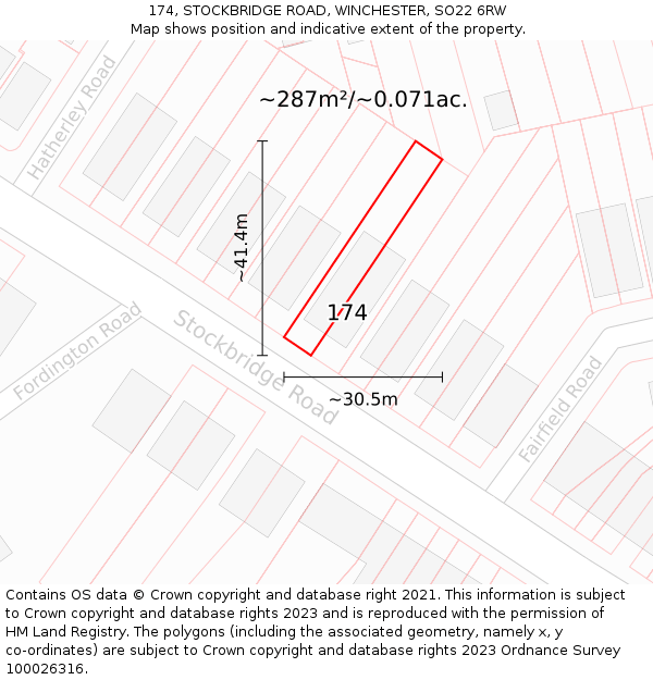 174, STOCKBRIDGE ROAD, WINCHESTER, SO22 6RW: Plot and title map