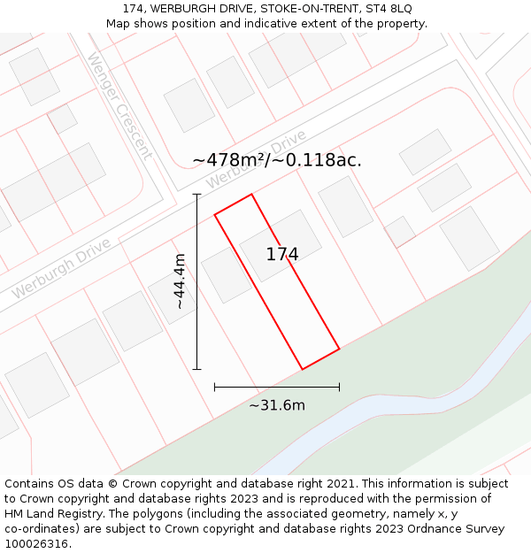 174, WERBURGH DRIVE, STOKE-ON-TRENT, ST4 8LQ: Plot and title map