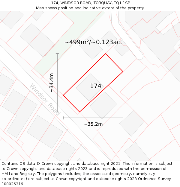 174, WINDSOR ROAD, TORQUAY, TQ1 1SP: Plot and title map