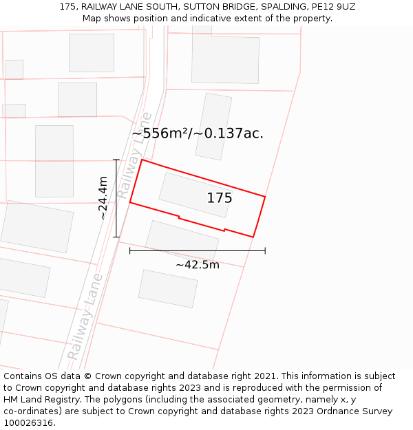 175, RAILWAY LANE SOUTH, SUTTON BRIDGE, SPALDING, PE12 9UZ: Plot and title map