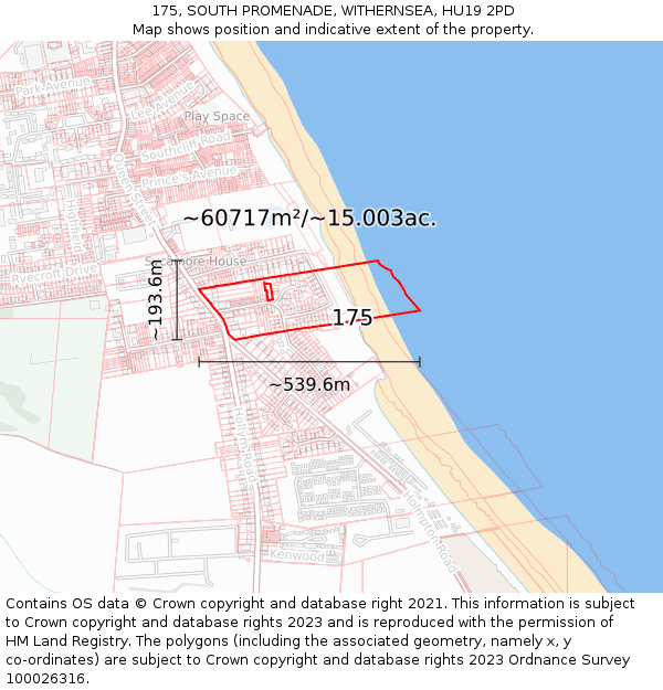 175, SOUTH PROMENADE, WITHERNSEA, HU19 2PD: Plot and title map