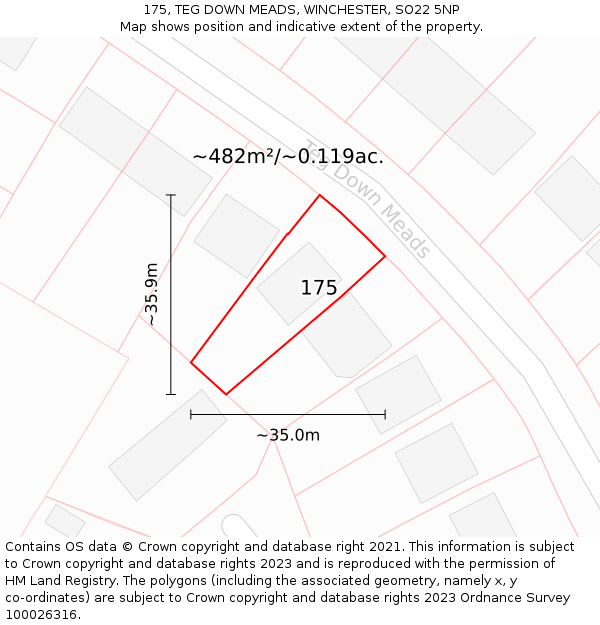 175, TEG DOWN MEADS, WINCHESTER, SO22 5NP: Plot and title map