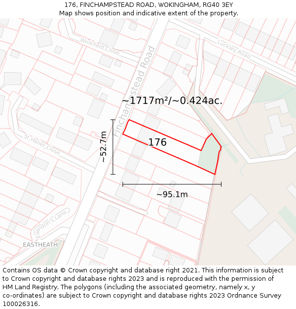 176, FINCHAMPSTEAD ROAD, WOKINGHAM, RG40 3EY: Plot and title map