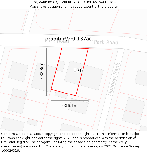 176, PARK ROAD, TIMPERLEY, ALTRINCHAM, WA15 6QW: Plot and title map
