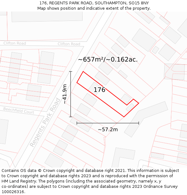 176, REGENTS PARK ROAD, SOUTHAMPTON, SO15 8NY: Plot and title map