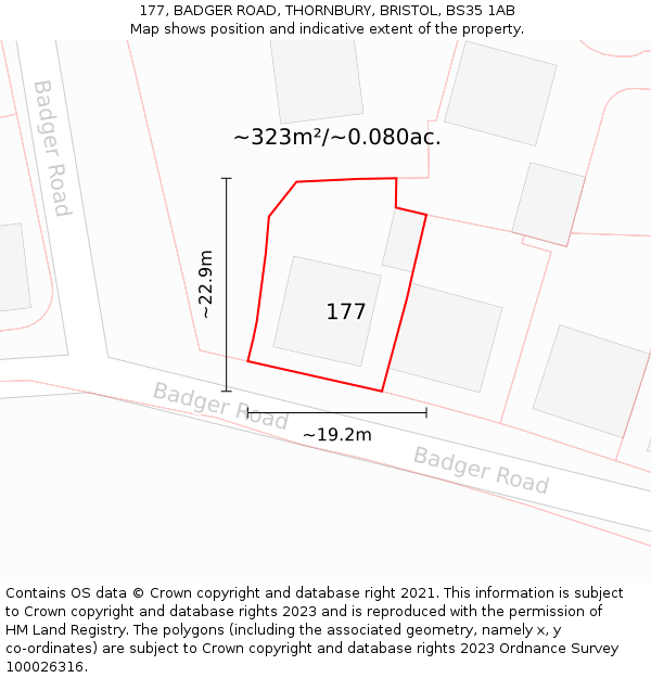 177, BADGER ROAD, THORNBURY, BRISTOL, BS35 1AB: Plot and title map