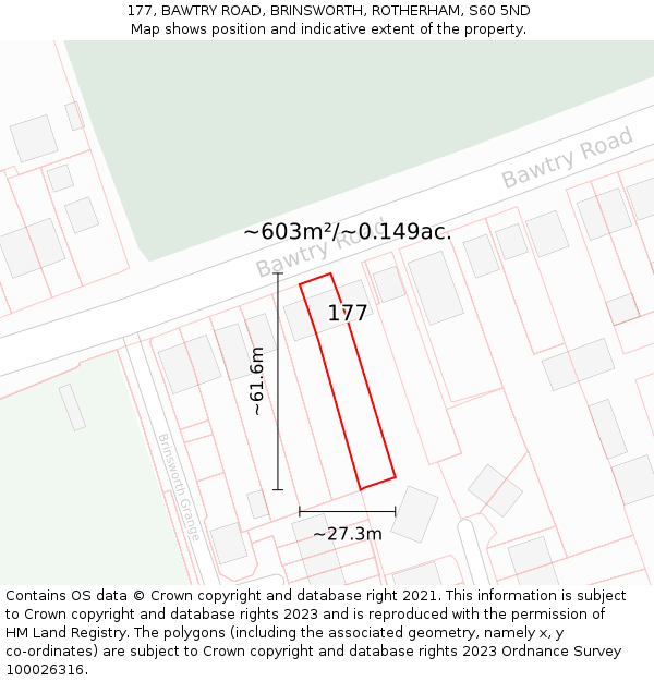 177, BAWTRY ROAD, BRINSWORTH, ROTHERHAM, S60 5ND: Plot and title map