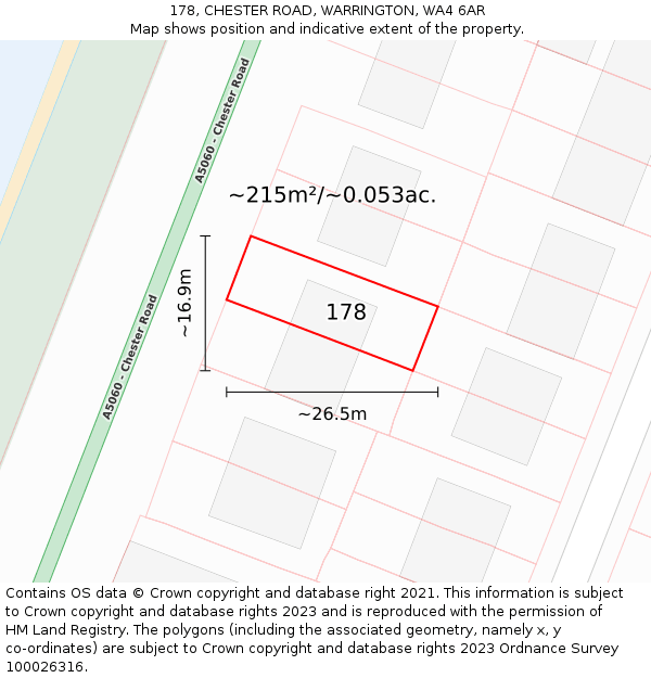 178, CHESTER ROAD, WARRINGTON, WA4 6AR: Plot and title map