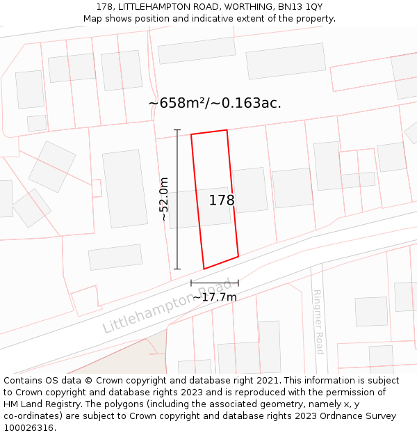 178, LITTLEHAMPTON ROAD, WORTHING, BN13 1QY: Plot and title map